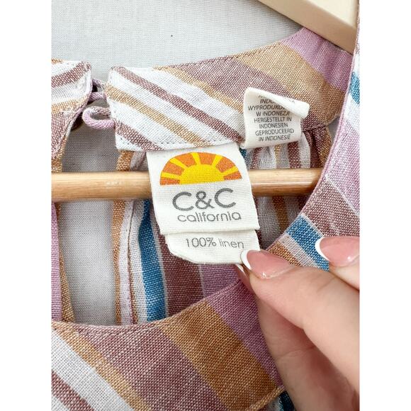 C&C California Linen Halter Neck Mini Shift Dress Medium Pastel Stripe Beach - Picture 3 of 8